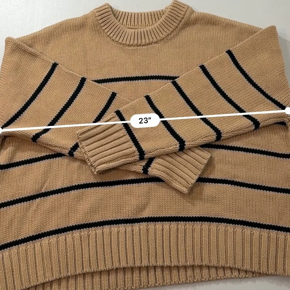 Quince Organic Cotton Boyfriend Crew Sweater Striped Camel Black Mens Medium - Picture 6 of 6
